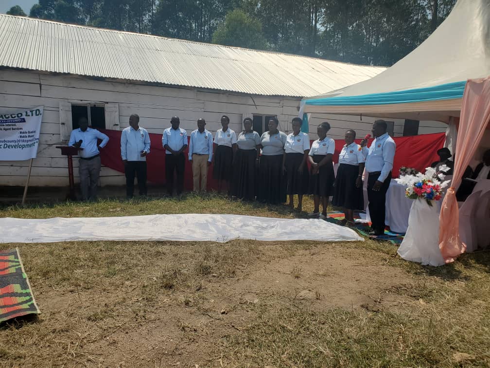 Bisheshe SACCO board members at the launch ceremony of the Rwenkobwa branch